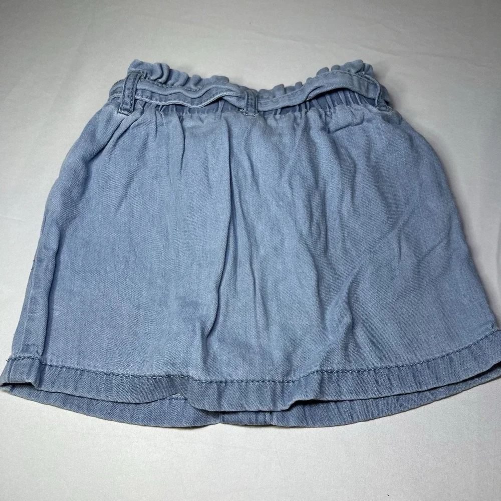 OshKosh B'gosh Girls Size 4 Denim Skirt Paperbag Waist Tie Belt Button‎ Front